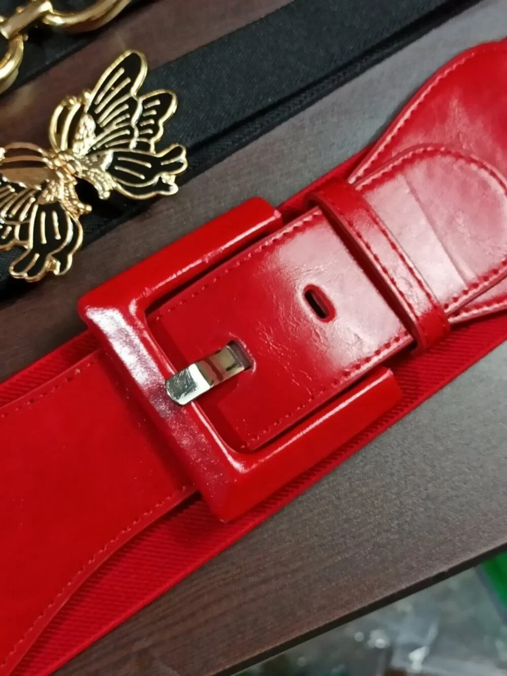 Vintage 90s Womens Belt Lot 4pc Stretch Statement Buckles Rhinestone Butterfly